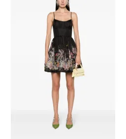 Zimmermann size 6 The Natura Ruched Mini Dress in Black Wild Flowers Size 0P/AU 6  for rent on The Volte - image 1