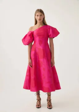 AJE Arista Tulip Sleeve Midi Dress in Florescent Rose Size 16 for rent on The Volte - image 1