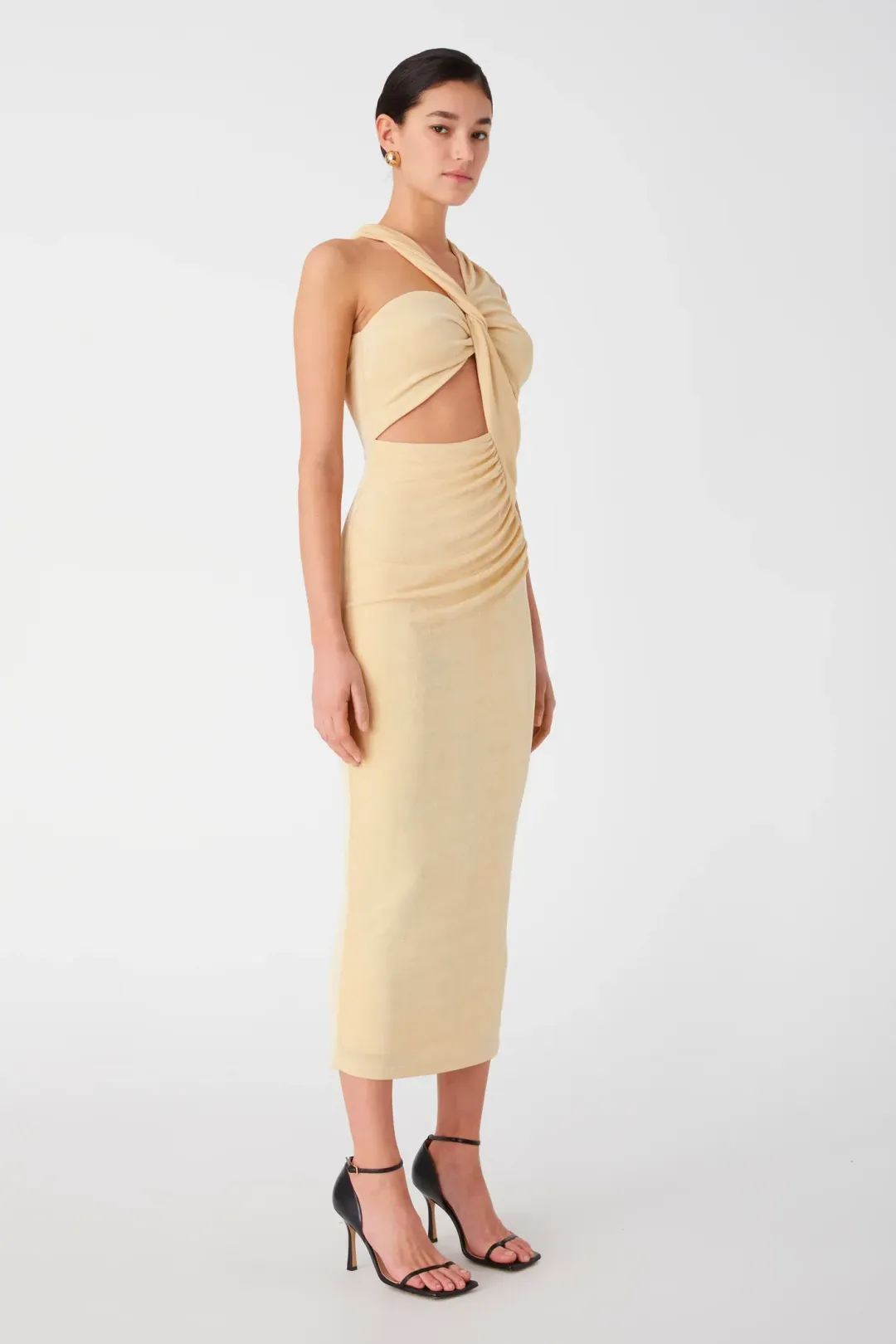 Misha Graciela Slinky Jersey Midi Dress in Lemon Drop Size 8 for rent on The Volte - main image