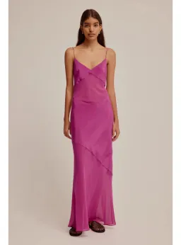 Venroy Sheer Panelled Silk Slip Dress in Mulberry Size AU 8 for rent on The Volte - image 3