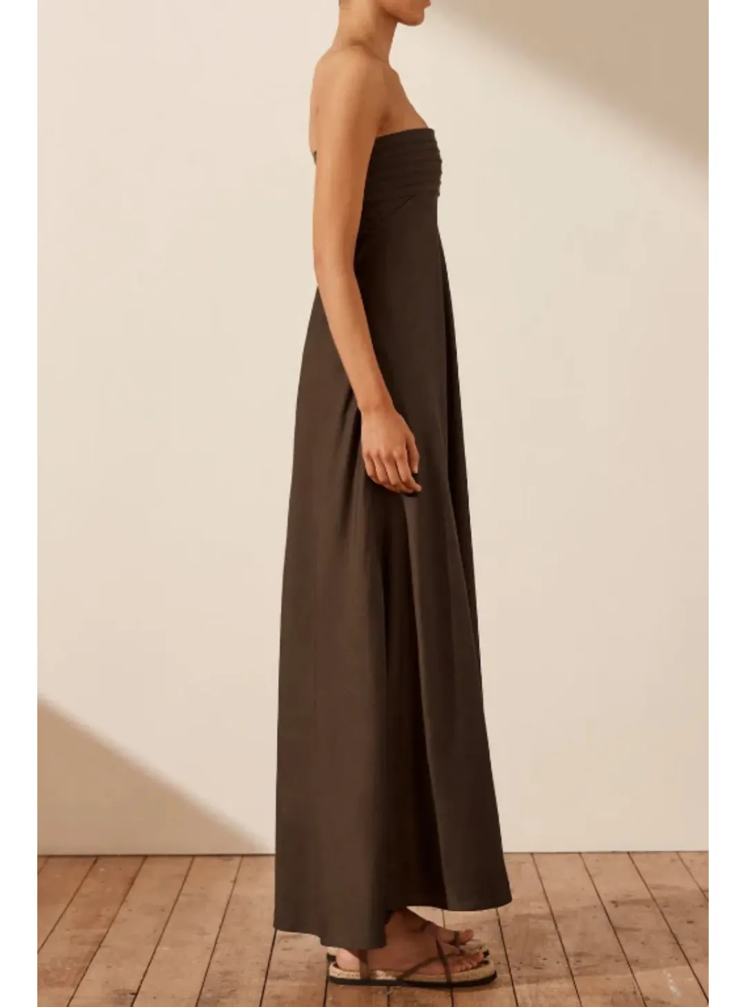 Shona Joy Corded Strapless Maxi Dress Brown Size AU 8 for rent on The Volte - main image