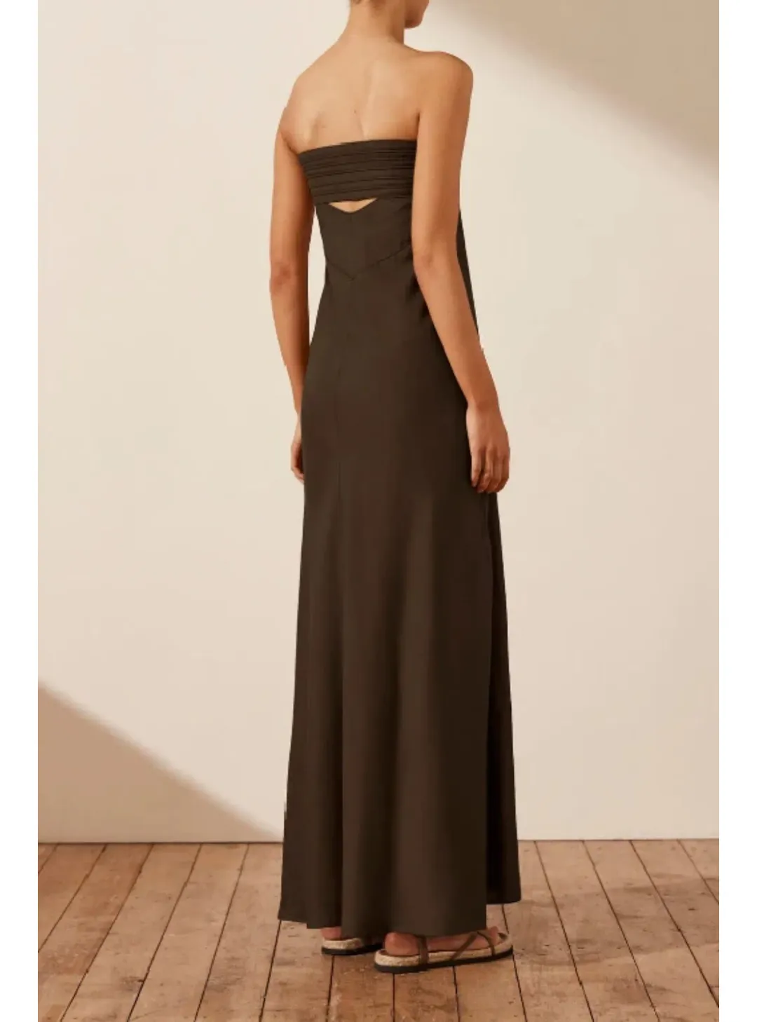 Shona Joy Corded Strapless Maxi Dress Brown Size AU 8 for rent on The Volte - main image