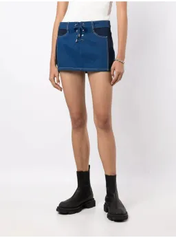 Dion Lee Lace-up Denim Mini Skirt Blue Size AU 8 for rent on The Volte - image 1