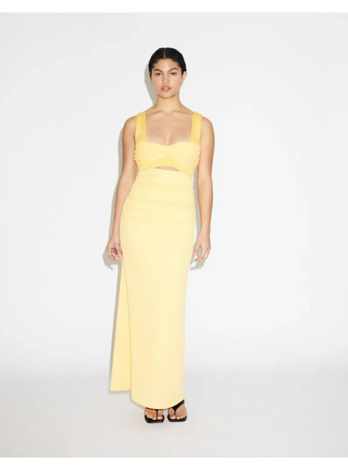 Lover Samara Scoop Neck Twist Front Dress  Lemon Yellow Size AU 8 for rent on The Volte - main image