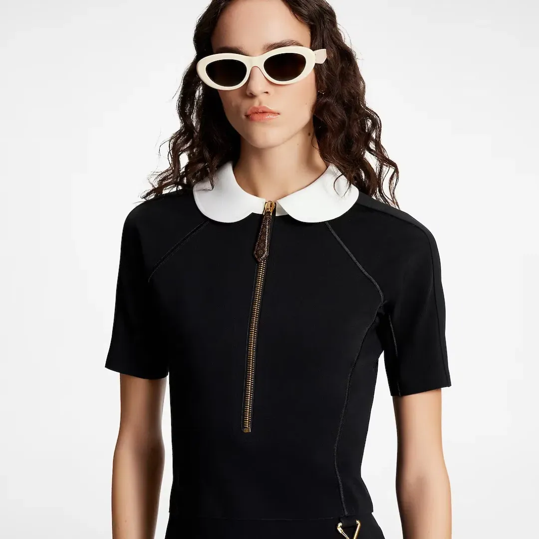 Louis Vuitton Technical Jersey Peter Pan Collar Dress Black Size FR34 / AU 6 for rent on The Volte - main image