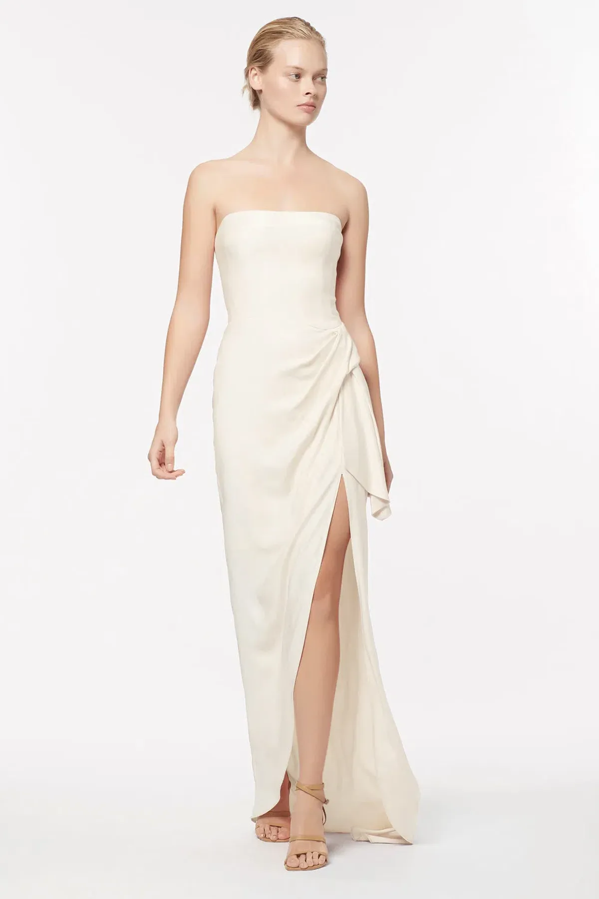 Manning Cartell Asymmetrical Games Strapless Maxi Gown in Cream Size 6  for rent on The Volte - main image