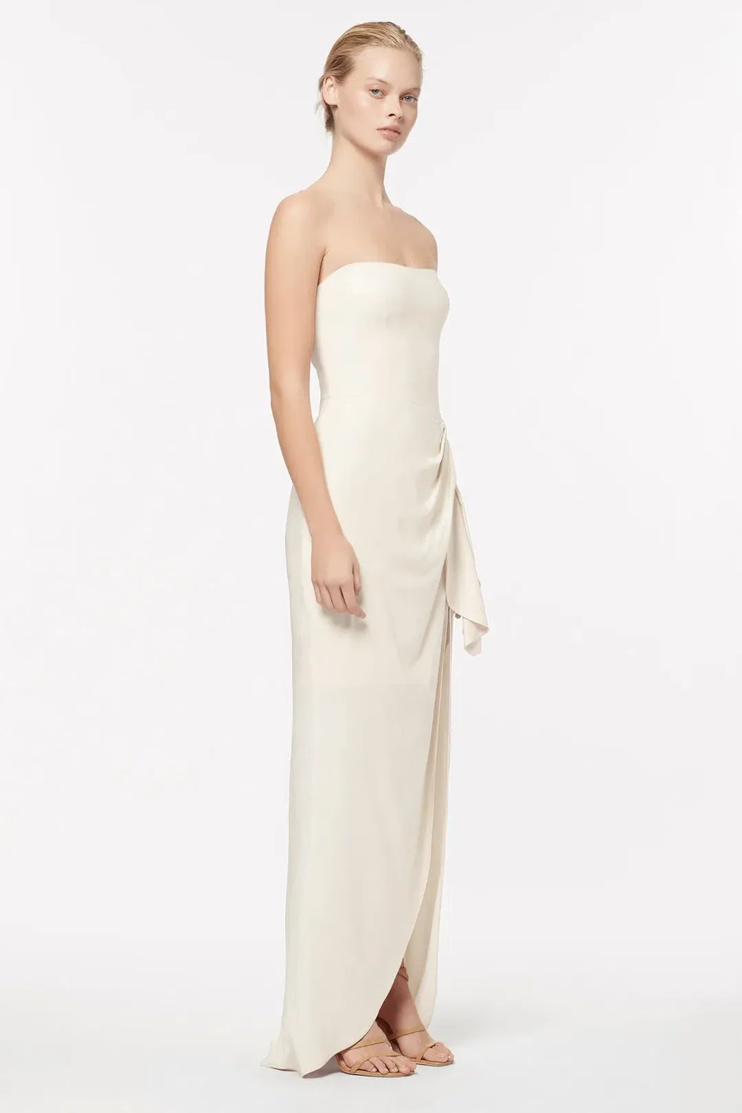 Manning Cartell Asymmetrical Games Strapless Maxi Gown in Cream Size 6  for rent on The Volte - main image