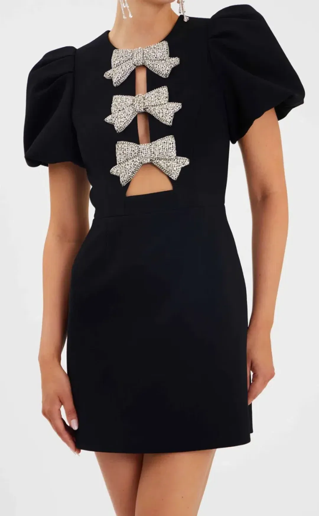 Rebecca Vallance Juliana Puff Sleeve Mini Dress Black Size 12 for rent on The Volte - main image