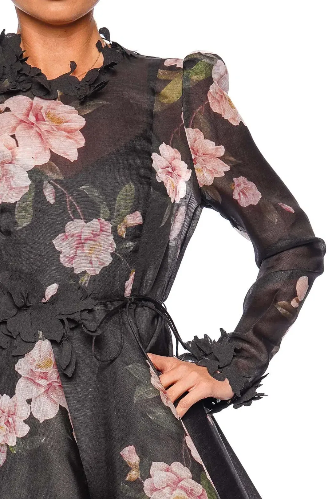 Zimmermann Natura Lift off Mini Dress in Black Camellia Size 0 / AU 8 for rent on The Volte - main image