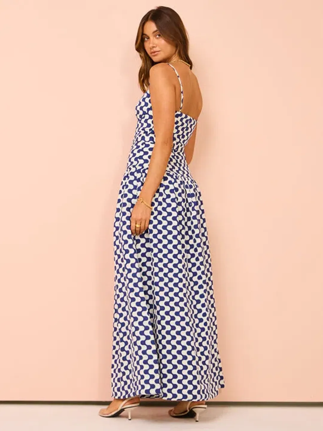 Shona Joy Erica Panelled Bustier Maxi Dress Ivory/Navy Size 14  for rent on The Volte - main image
