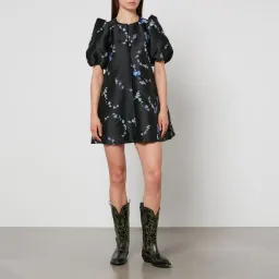 Ganni Floral-Jacquard Mini Dress Black Print Size AU 12 for rent on The Volte - image 1