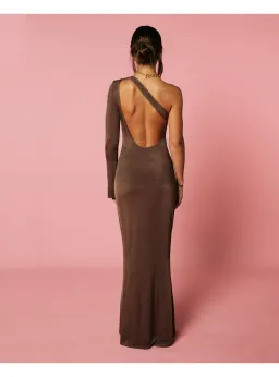 Isabelle Quinn Margot Asymmetrical Dress in Cocoa Size AU 10 for rent on The Volte - image 4