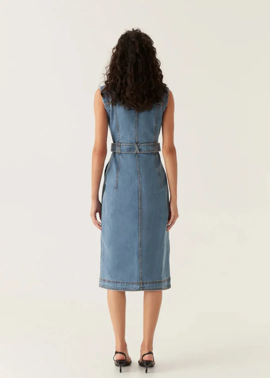 Aje Darcie Denim Midi Dress 90's Wash Size 16  for rent on The Volte - main image