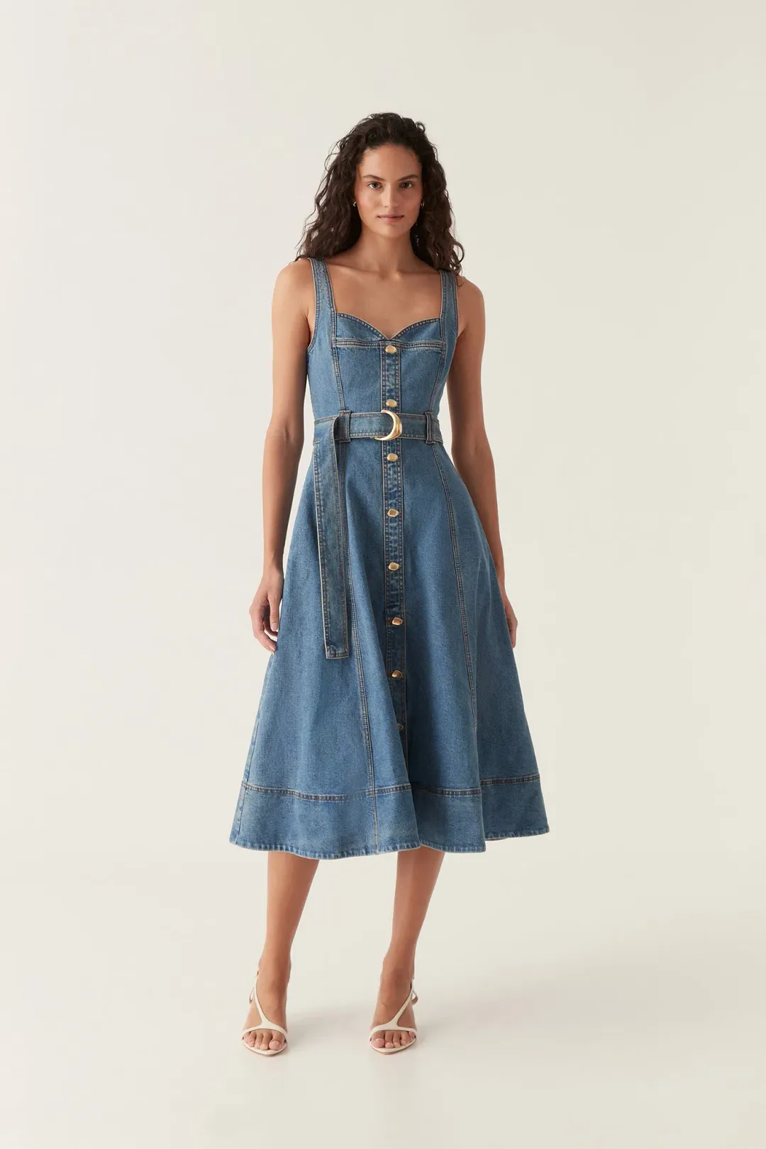 AJE Clay Denim Midi Dress 90's Wash Size 14  for rent on The Volte - main image