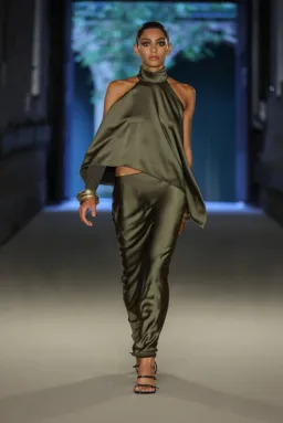 Carla Zampatti Ivy Stin Draped Halter Top and Satin Bias Skirt Set Green Size 10 for rent on The Volte - image 2