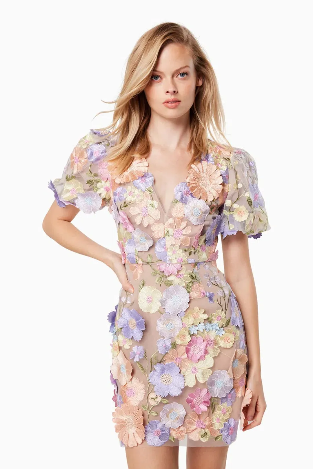 Elliatt Anthea 3D Mini Dress in Multi Floral Size Large / AU 12 for rent on The Volte - main image