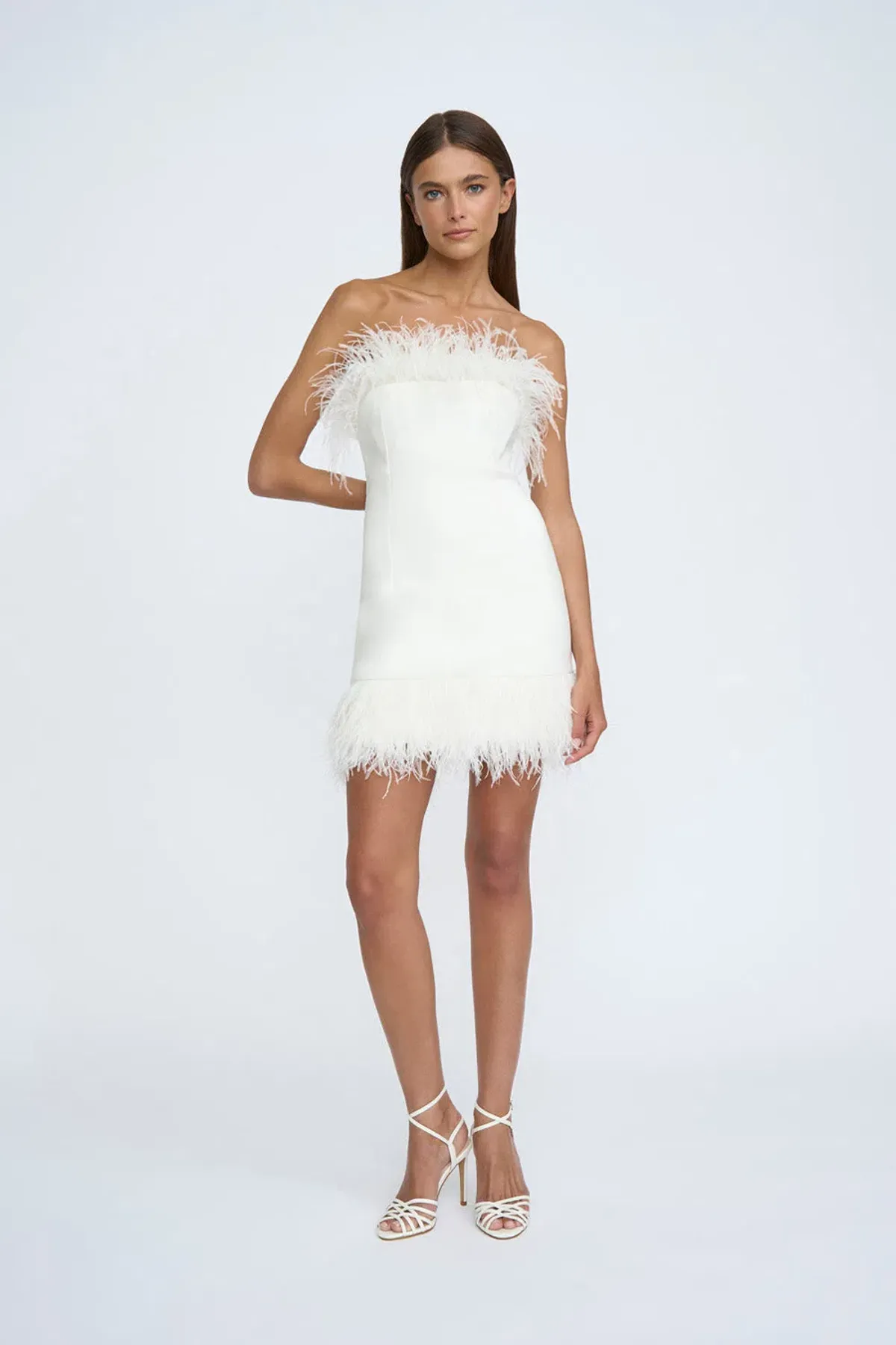 By Johnny Feather Mini Dress White Size 8 for rent on The Volte - main image