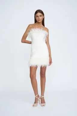 By Johnny Feather Mini Dress White Size 8 for rent on The Volte - image 1