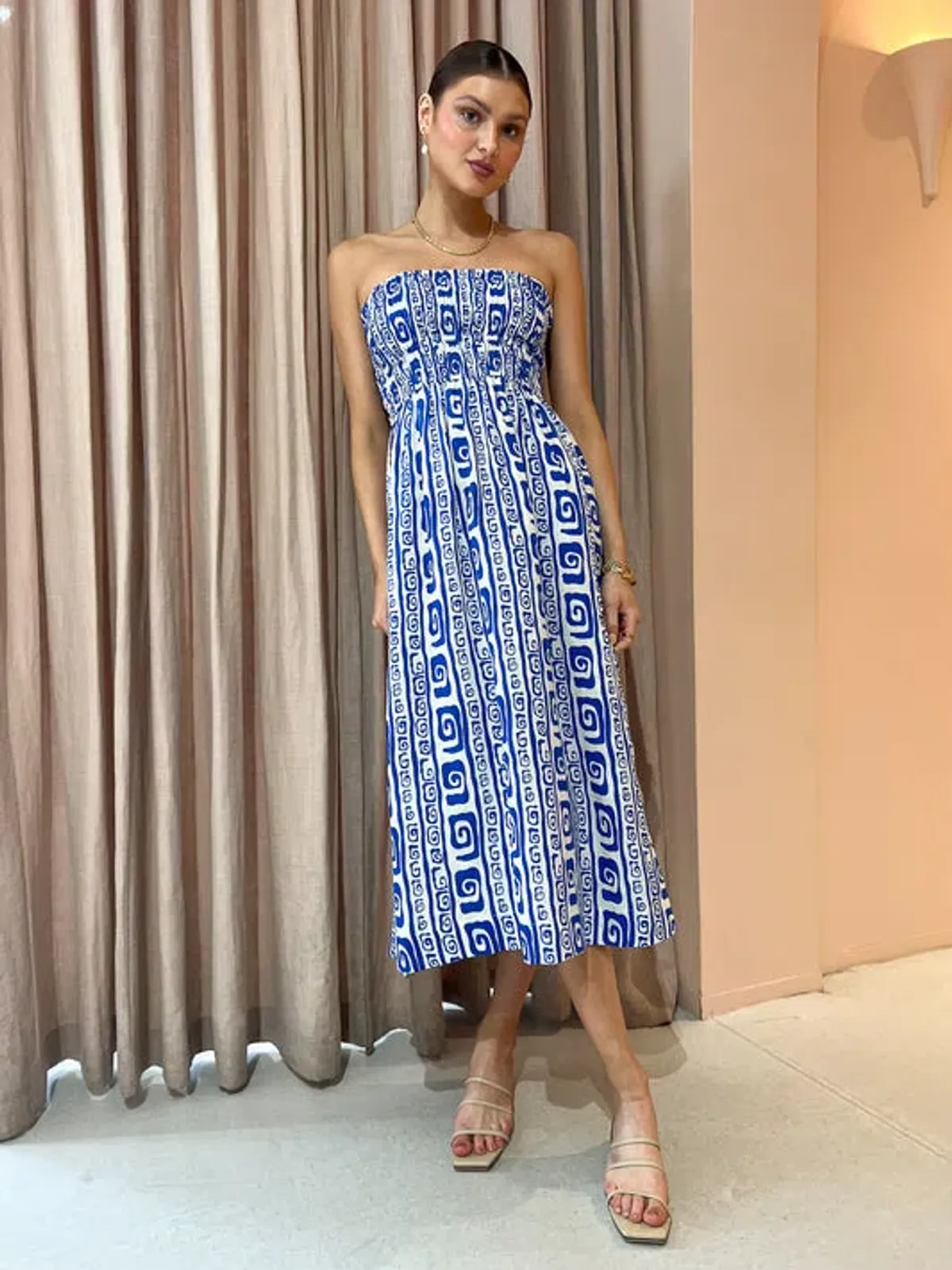 Faithfull The Brand Musee Midi Dress in Pacific Print Size 10 for rent on The Volte - main image