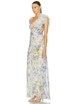 Zimmermann Natura Feather Slip Gown In Blue Floral Size 0 / AU 8 for rent on The Volte - image 3