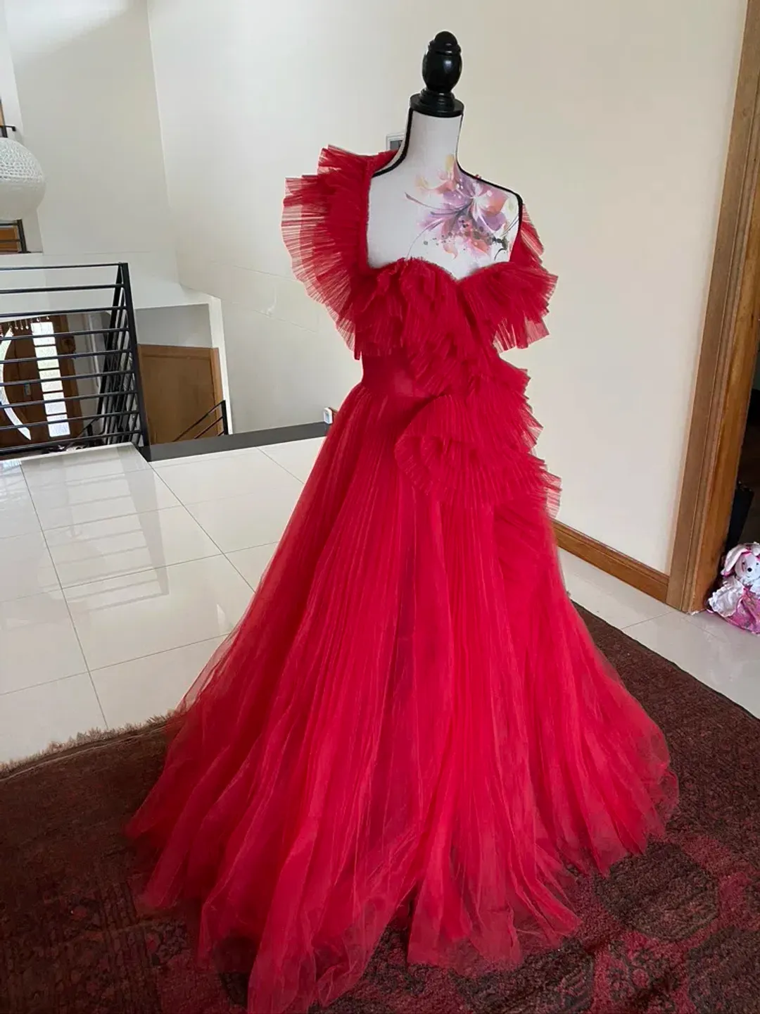 Tarik Ediz Patrice Tulle Gown Red Size 8 for rent on The Volte - main image