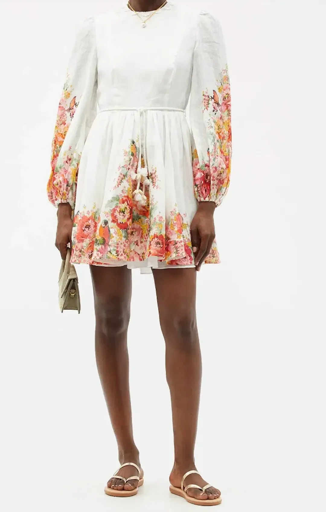 Zimmermann Mae Embellished Floral Print Linen Mini Dress Ivory Size 0P / AUS 6P for rent on The Volte - main image