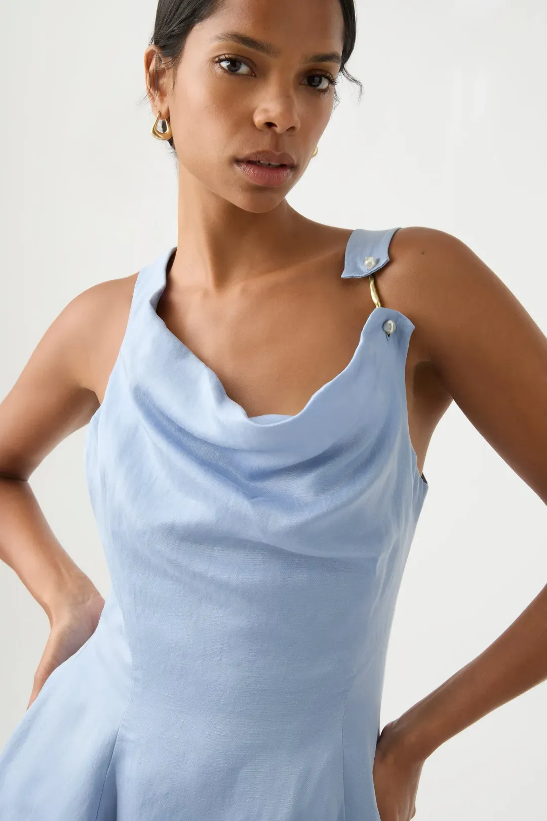 Aje Liberty Asymmetric Mini Dress Steel Blue Size 10 for rent on The Volte - main image