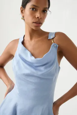 Aje Liberty Asymmetric Mini Dress Steel Blue Size 10 for rent on The Volte - image 2