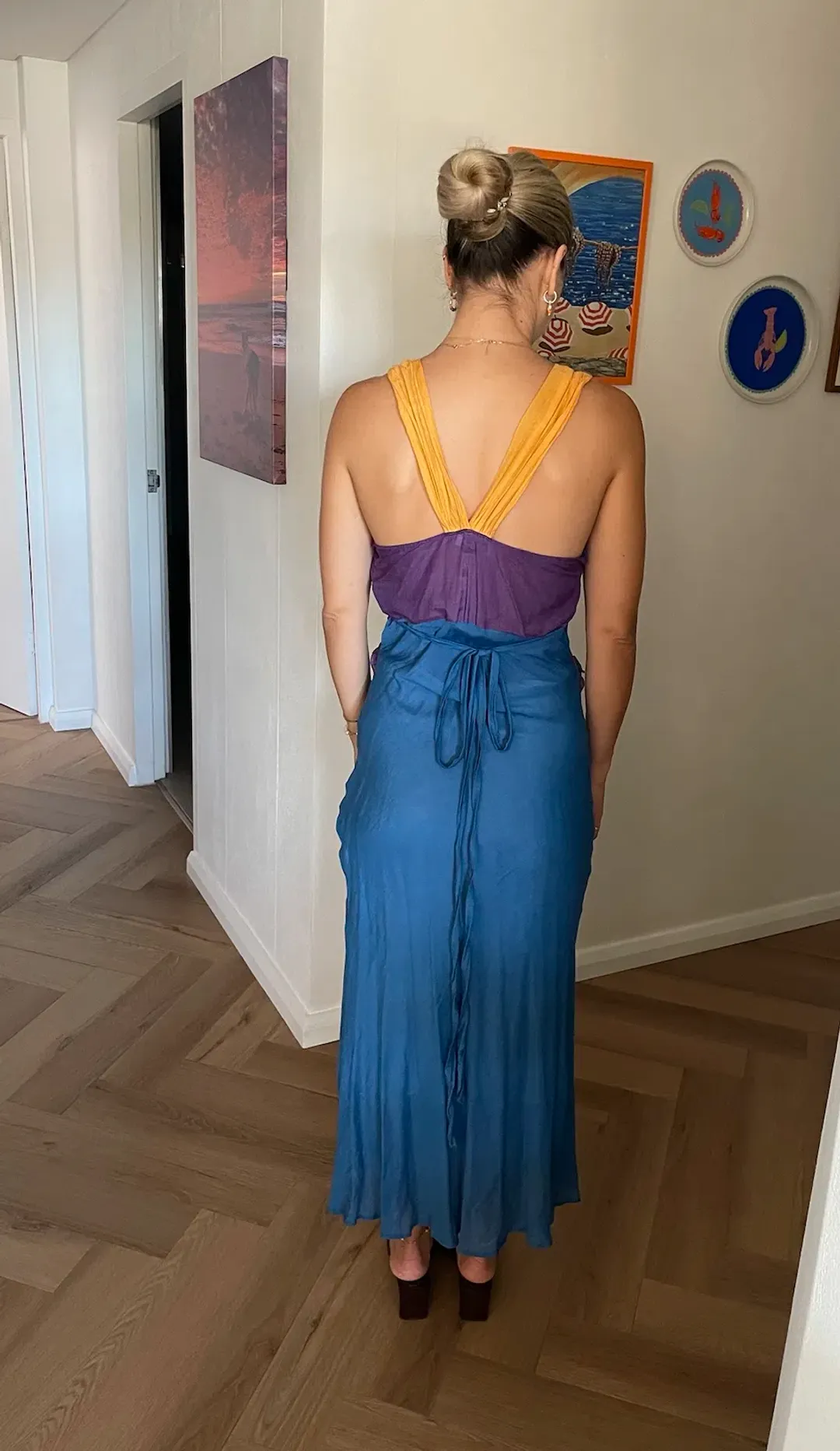 Attico Cutout Colorblock Cami Midi Dress Multi Size 6 for rent on The Volte - main image