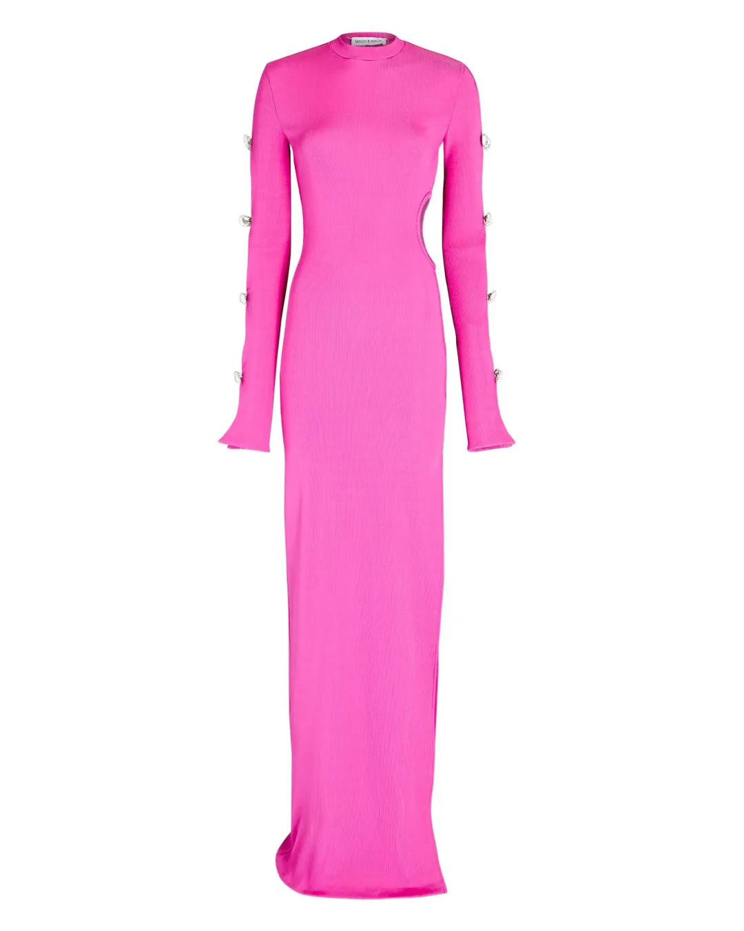 Mach & Mach Stretch Knit Cut Out Crystal Bow Sleeves Maxi Dress Pink Size 8 for rent on The Volte - main image