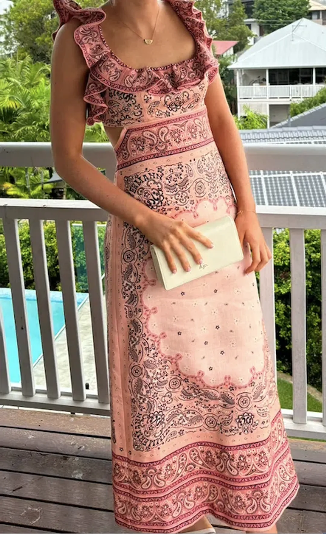 Zimmermann Matchmaker Frilled Midi Dress Pink Bandana Size 0 / AU 8 for rent on The Volte - main image
