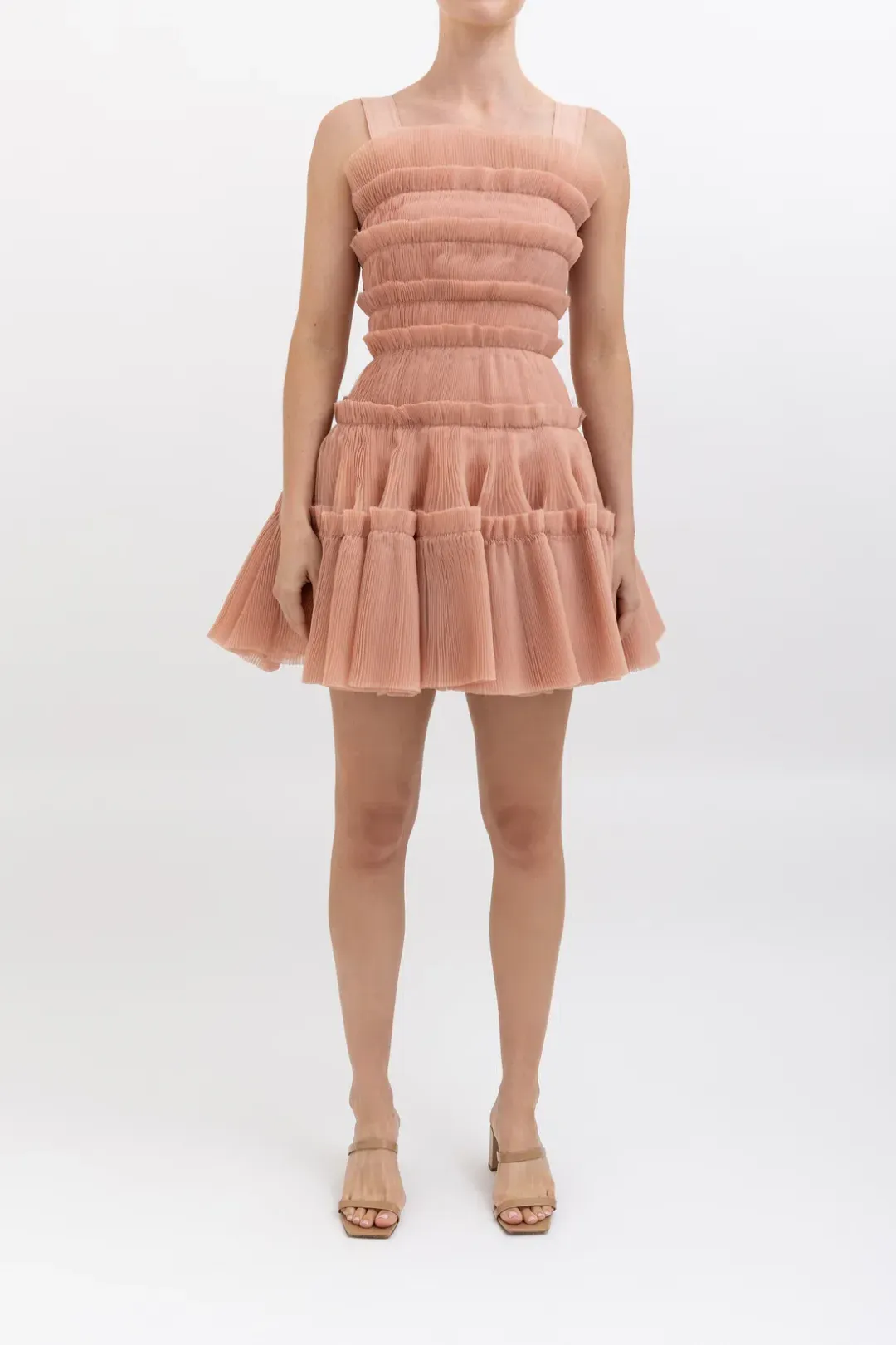 Aje Jacinto Pleated Mini Dress Nude Pink Size 10 for rent on The Volte - main image