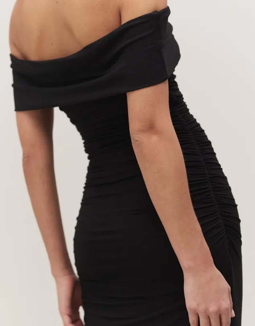 Minima Esenciales Milana Off Shoulder Ruched Dress Black Size AU 12  for rent on The Volte - main image