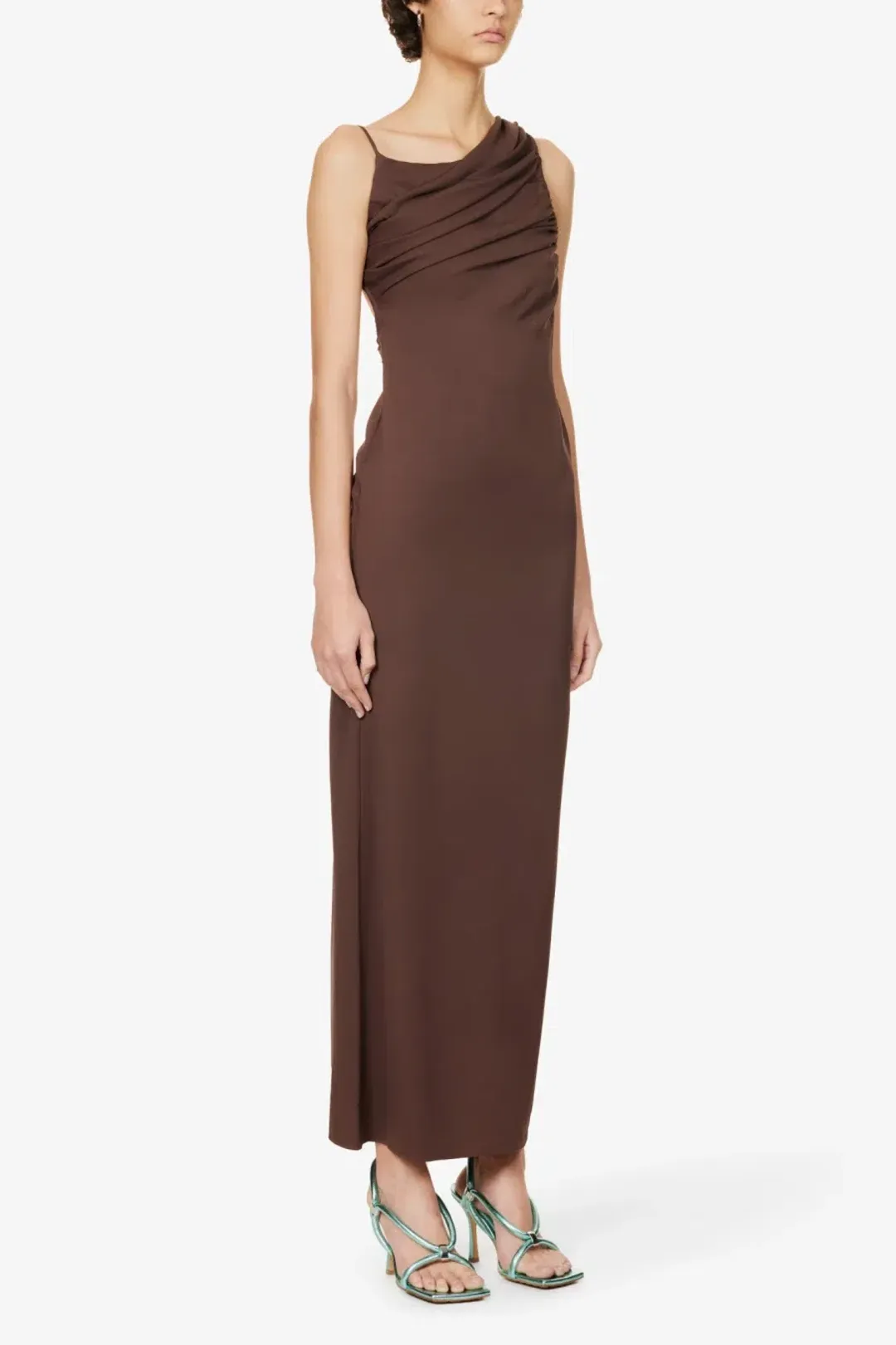 Christopher Esber Cowl Drape Dress Chocolate Size 14 AU for rent on The Volte - main image