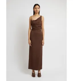 Christopher Esber Cowl Drape Dress Chocolate Size 14 AU for rent on The Volte - image 1