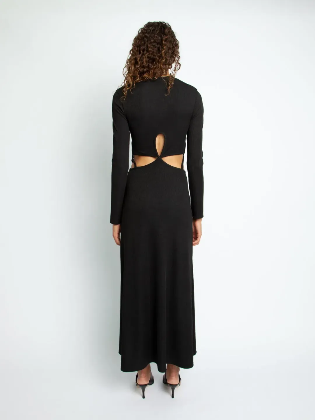 Christopher Esber Looped Cutaway Long Sleeve Rib Dress Black Size 14 AU for rent on The Volte - main image