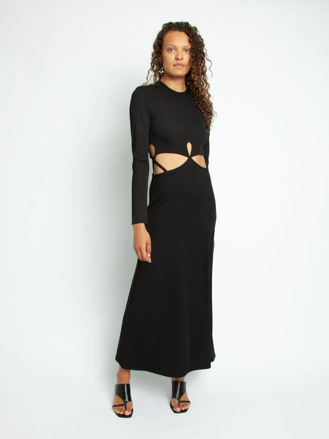 Christopher Esber Looped Cutaway Long Sleeve Rib Dress Black Size 14 AU for rent on The Volte - main image