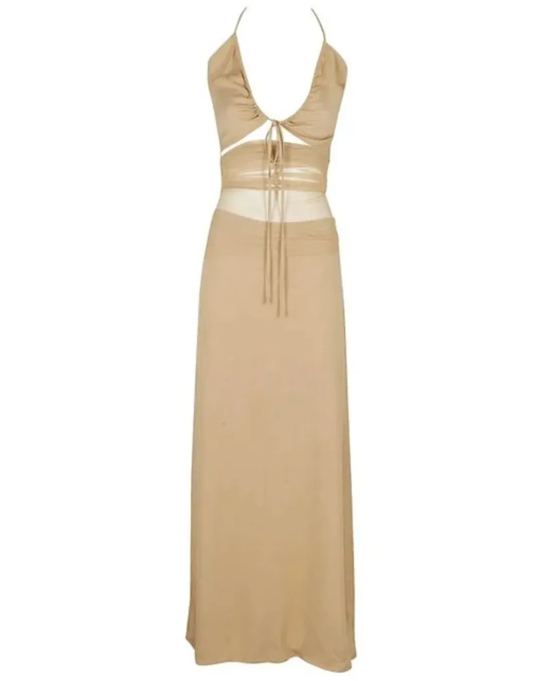 Christopher Esber  Tulle Panel Back Halter Dress Tannin Size 6 AU for rent on The Volte - main image