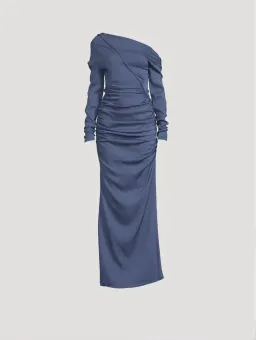 Christopher Esber Multi Gather Column Dress Denim Size 4 AU for rent on The Volte - image 3