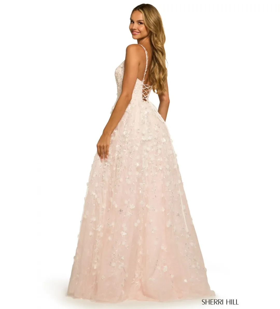 Sherri Hill 55529 Gown Ivory/Blush Size 6 for rent on The Volte - main image
