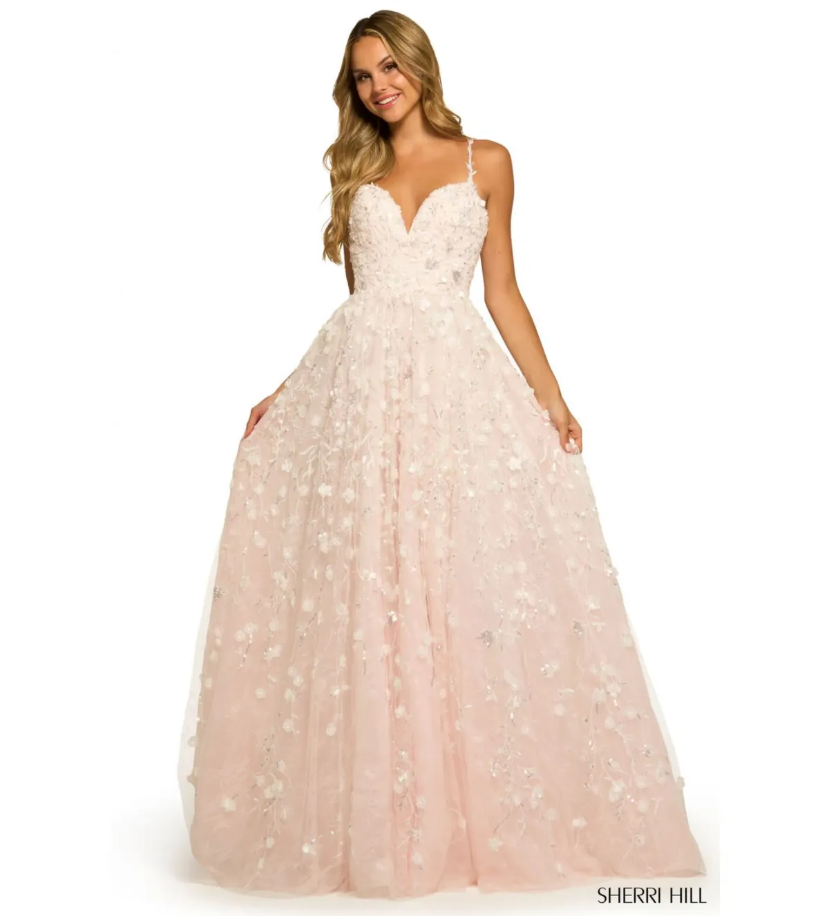 Sherri Hill 55529 Gown Ivory/Blush Size 6 for rent on The Volte - main image