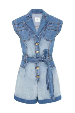 Aje Ines Panelled Denim Playsuit Twintone Indigo Size 14  for rent on The Volte - image 3
