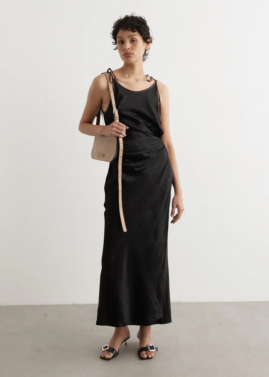 Acne Studios Dayla Text Satin Dress Black Size 12 for rent on The Volte - main image