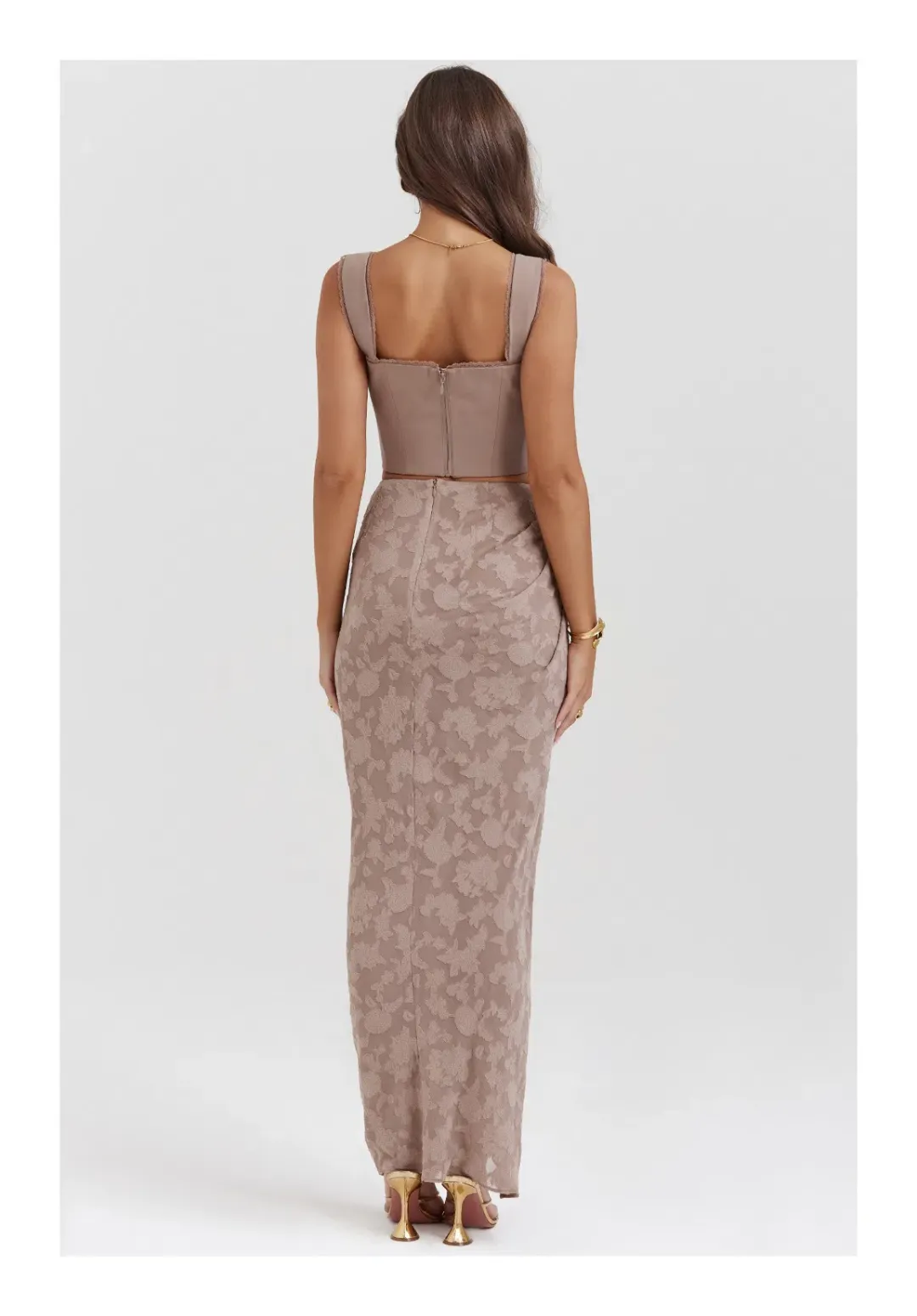 House of CB Robyn Corset and Vesper Maxi Skirt Set Mushroom Size XS/ AU 6 for rent on The Volte - main image