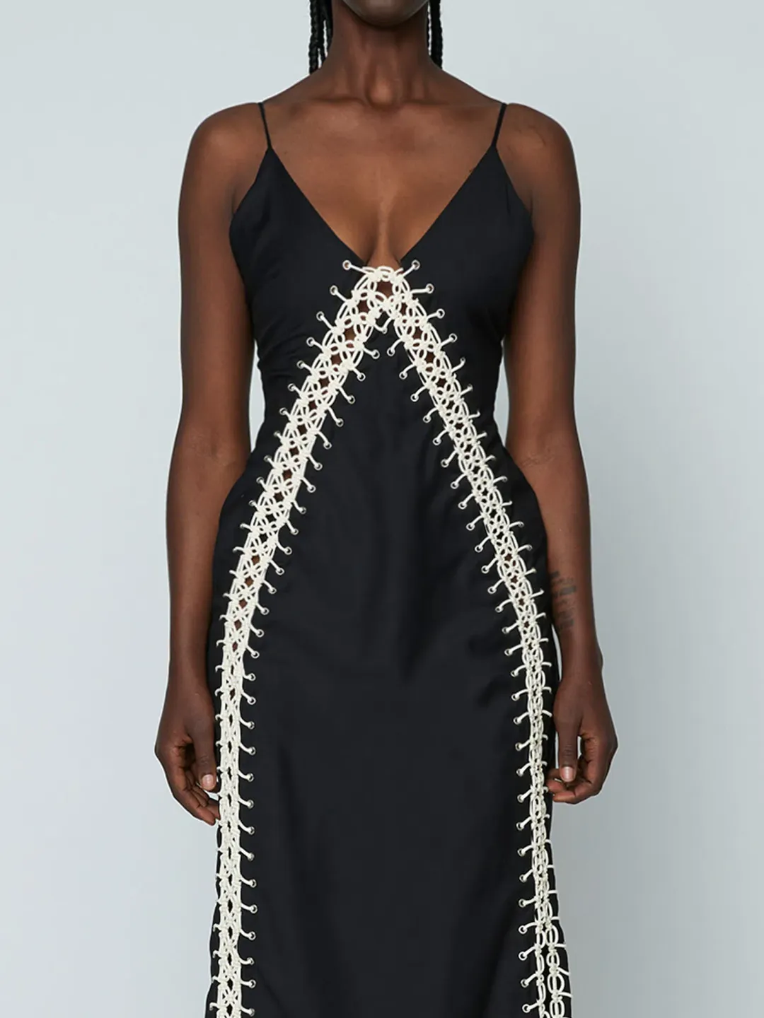 Wynn Hamlyn Macramé Maxi Dress Black Size 14 for rent on The Volte - main image