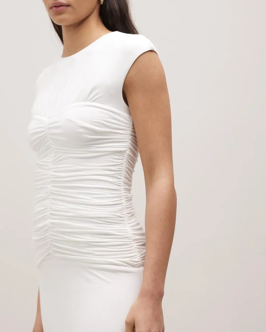 Minima Esenciales Tyler Ruched Bodice Jersey Dress White Size 10 for rent on The Volte - main image