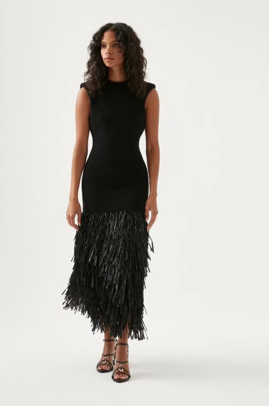 Aje Rushes Raffia Knit Midi Dress Black Size XXS   for rent on The Volte - main image