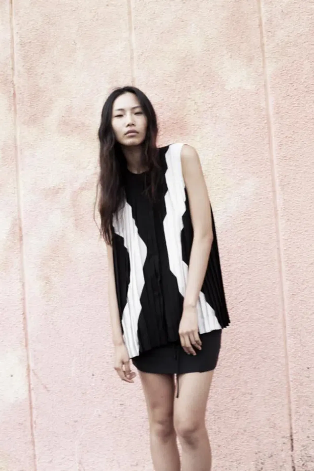 Dion Lee Pleated Top/ Mini Dress Black Print Size 8 for rent on The Volte - main image