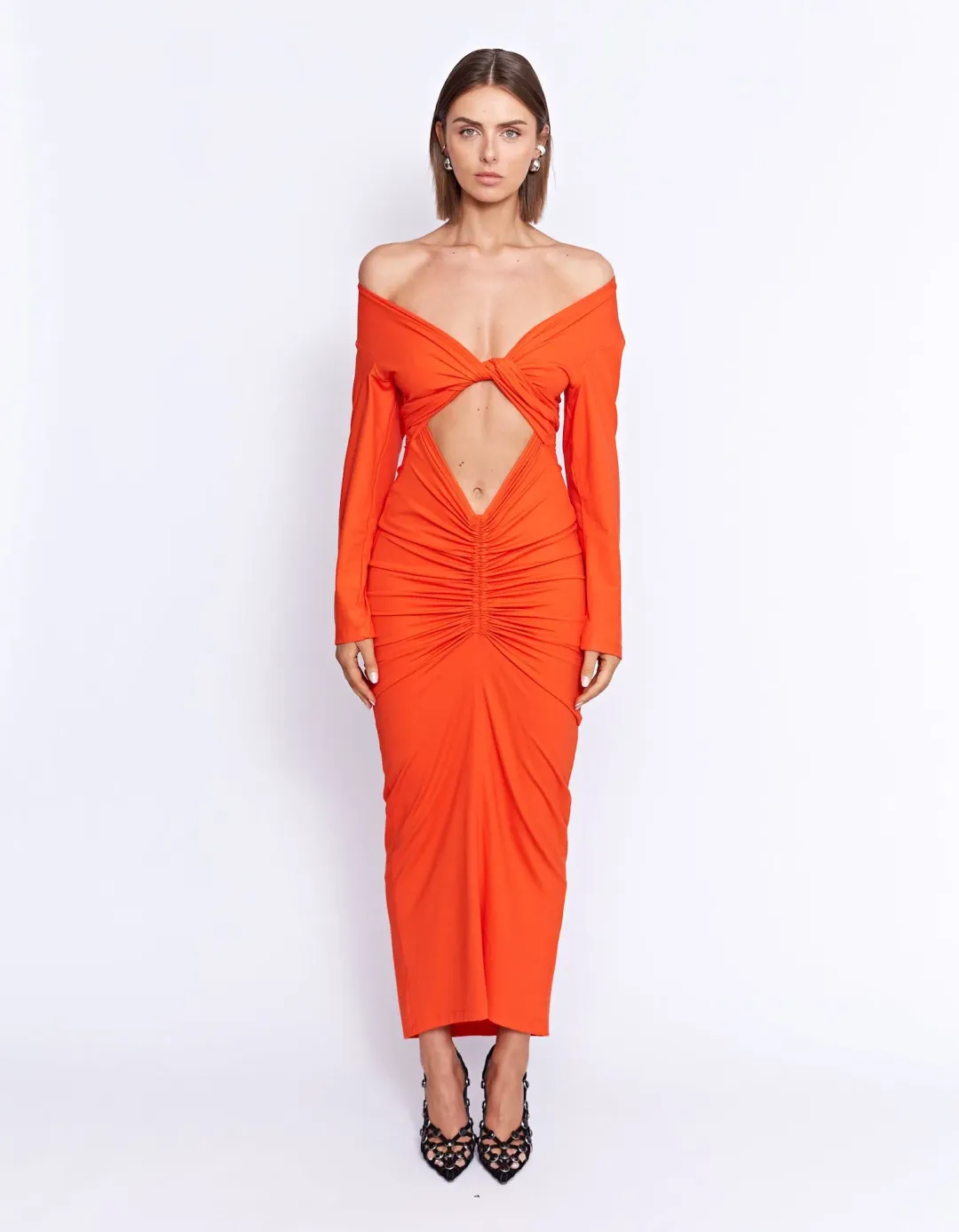 Pfeiffer Fontaine Midi Dress Crimson Orange Size M / AU 10 for rent on The Volte - main image