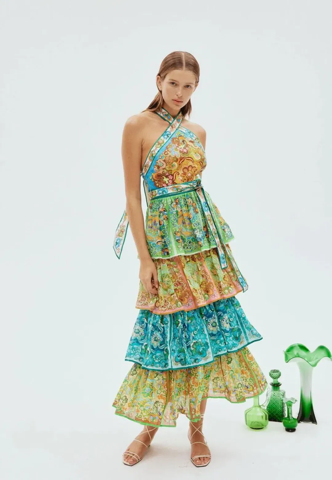 Alemais Dreamer Halter Tier Dress in Multi Size 10 for rent on The Volte - main image